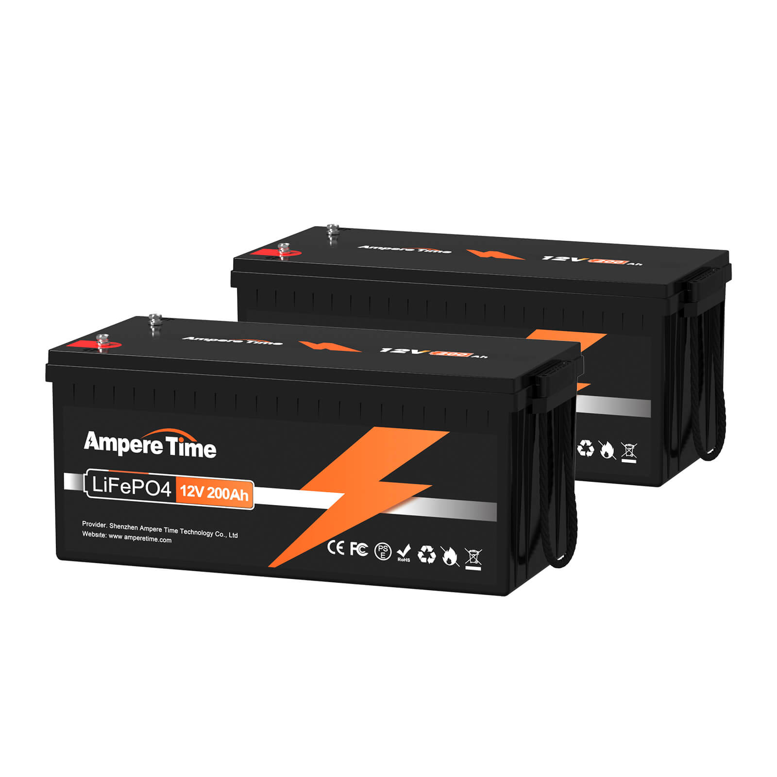 Ampere Time 12V 200Ah (100A BMS), 2560Wh LiFePO4 Battery with 4000+ Discharge Cycles