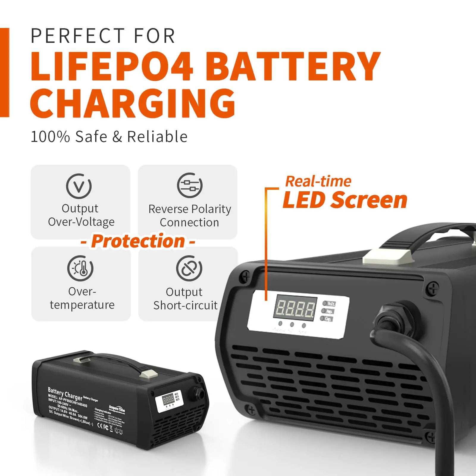 Ampere Time 12V 200Ah Plus LiFePO4 Battery + 14.6V 40A Dedicated Lithium Battery Charger