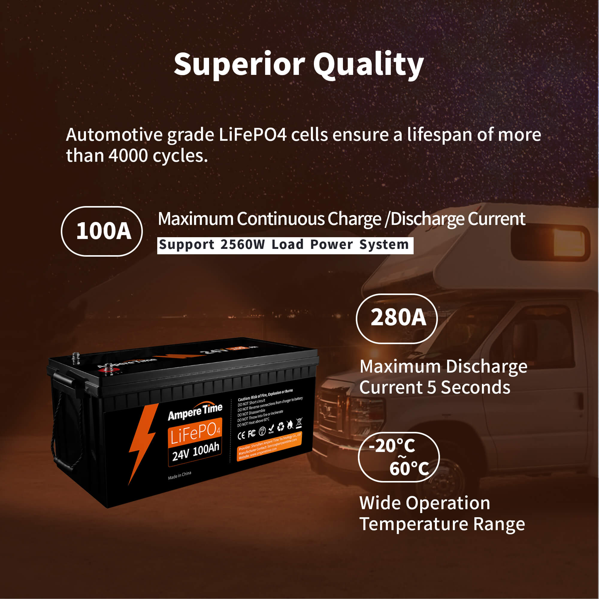 Ampere Time 24V 100Ah Lithium LiFePO4 Battery Ampere Time